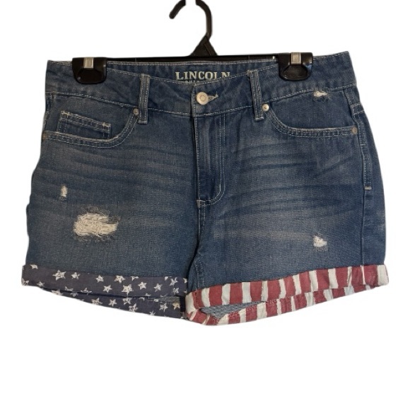Lincoln Outfitters Pants - Lincoln Women's Blue Distressed Denim Shorts with Flag Cuff